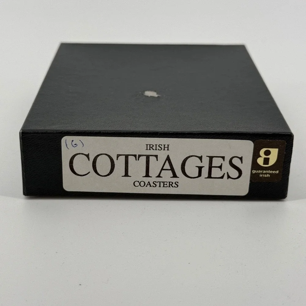 Lucan Designers Coaster Set Irish Cottage Vintage Cork Felt Green White 6pc